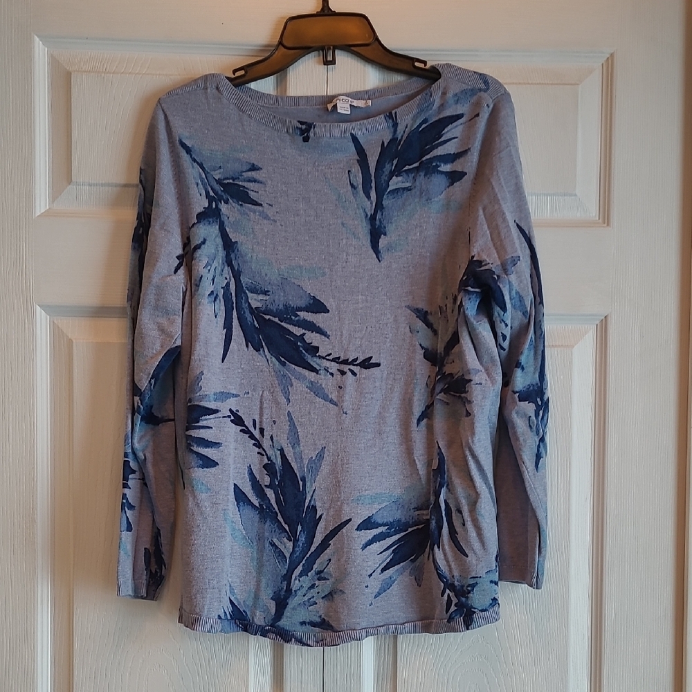Chico's Ella Painterly Bateau Pullover SweaterColor: PASSPORT BLUESize: 2 (12/14